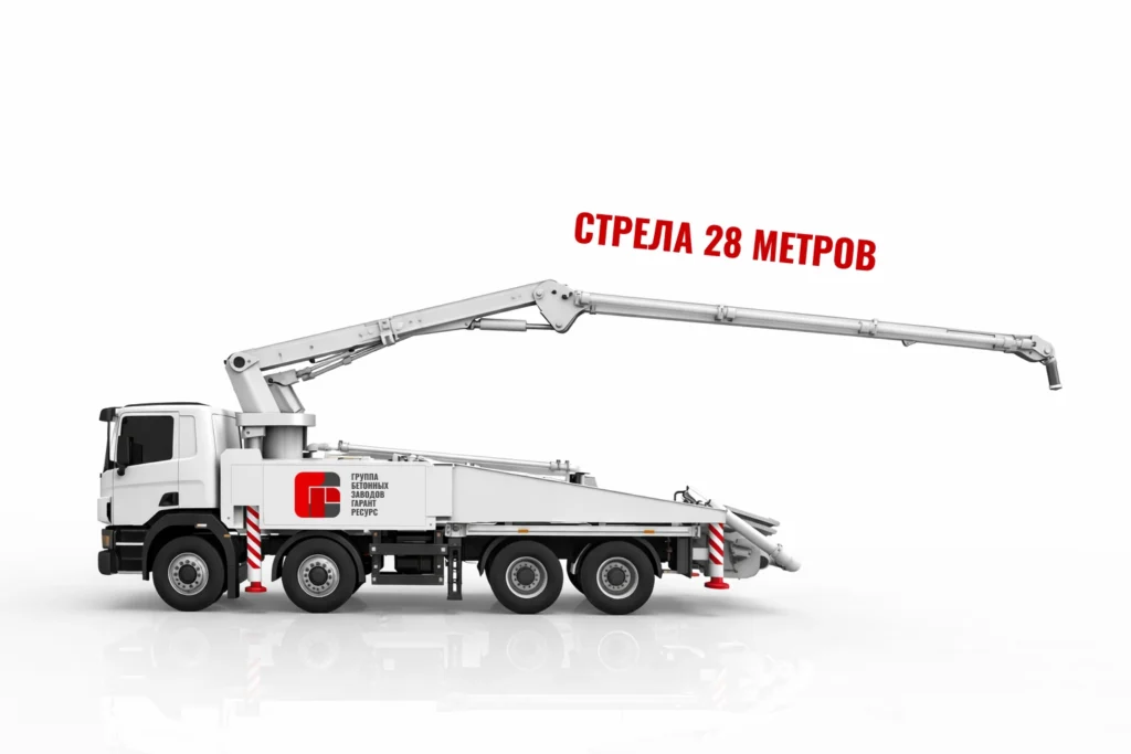 Автобетононасос со стрелой 28 м для подачи бетона на объект в Подольске