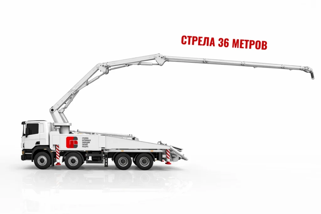 Автобетононасос со стрелой 36 м для подачи бетона на монолитные работы в Подольске